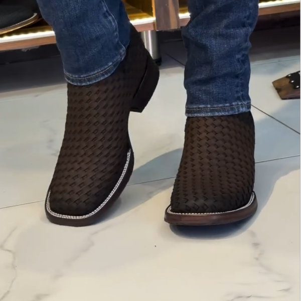 Hand-woven stylish casual high-top leather boots