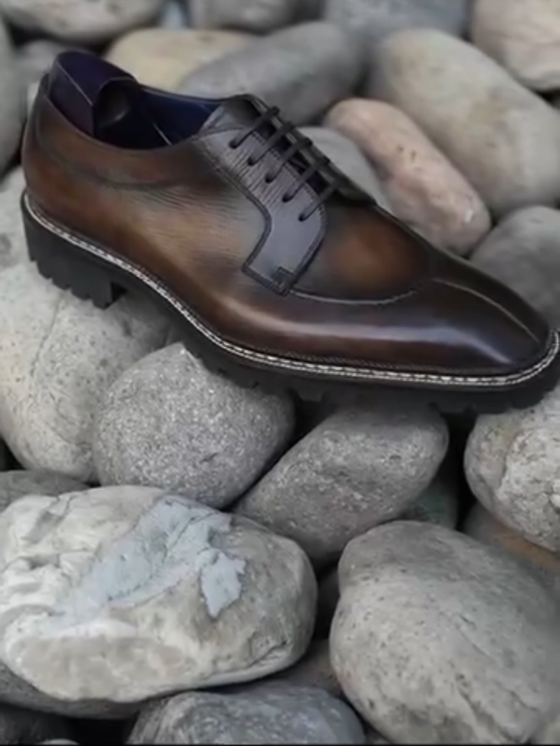 Hand Engraved Classic Brown Derby Shoe