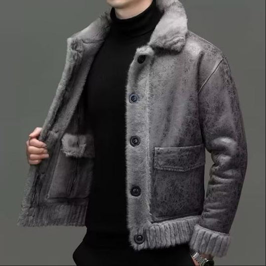 Men's fox fur warm and stylish double-faced jacket