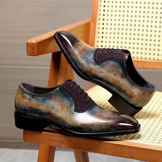 Galaxy Calfskin Violin Back Handmade Goodyear Polished Oxford Business Shoes