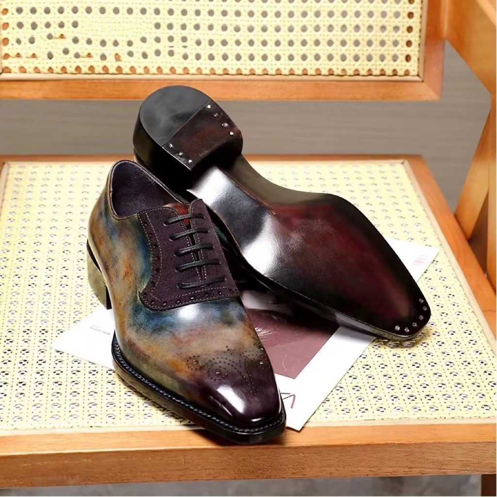 Galaxy Calfskin Violin Back Handmade Goodyear Polished Oxford Business Shoes