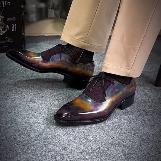 Galaxy Calfskin Violin Back Handmade Goodyear Polished Oxford Business Shoes