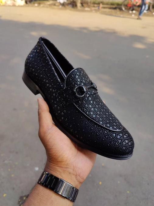 Genuine leather rhinestone loafers