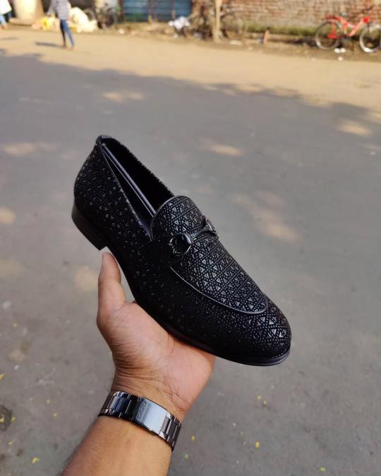 Genuine leather rhinestone loafers