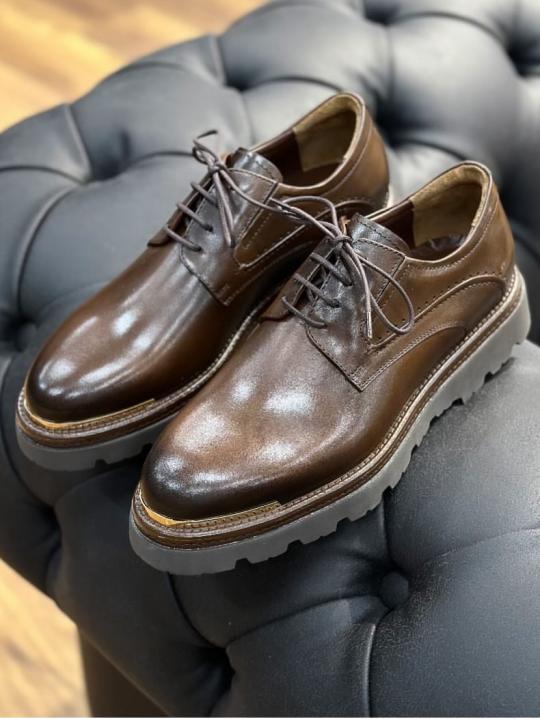 Men's thick-soled casual handmade leather shoes