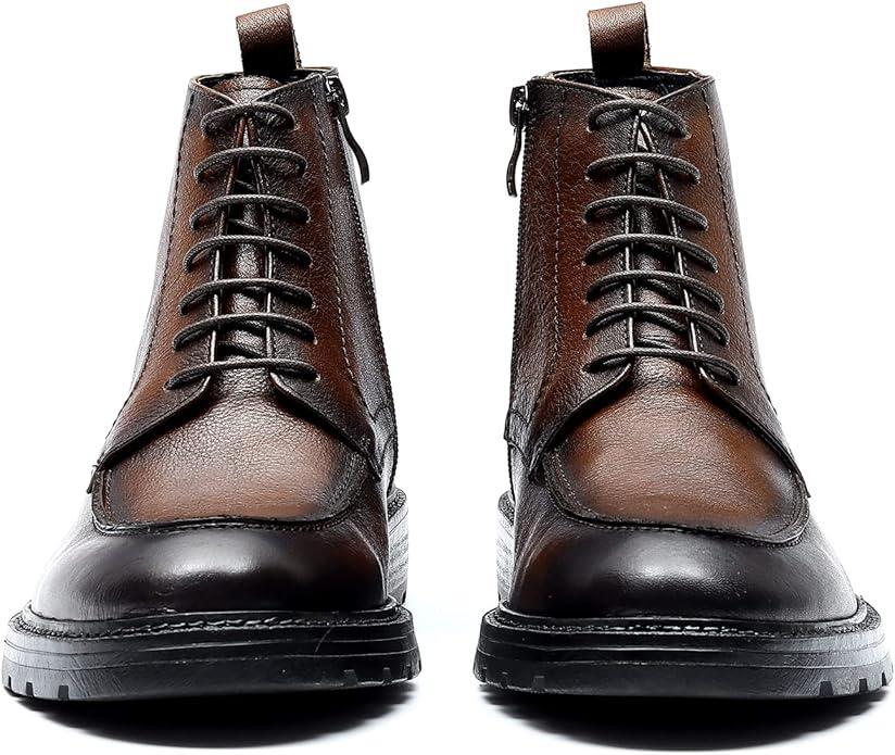 【Free shipping on orders over $69, 50% off sitewide】Men's high top leather shoes lace up retro zipper casual boots