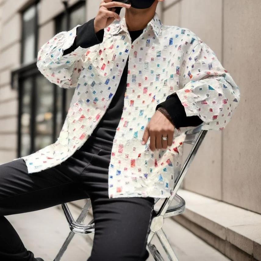 【50%OFF+ FREE SHIPPING】New oil painting contrast color square shirt jacket coat fashionable and versatile